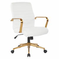 OSP Home Furnishings FL22991G-U11 Mid-Back White Faux Leather Chair with Gold Finish Arms and Base